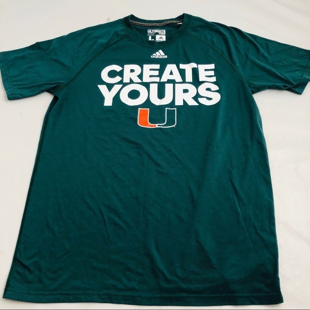 Adidas University of Miami green and orange performance short sleeve t-shirt L